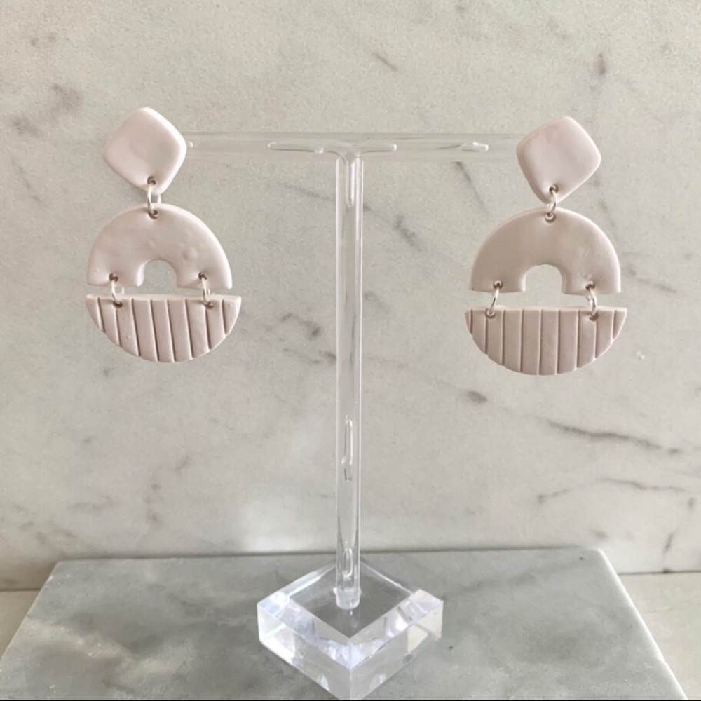 Cream half circles handmade polymer clay earrings